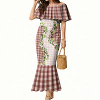 Mocha Hawaii Palaka Mermaid Dress Maile Pikake Honohono Orchid Lei LT05 Women Mocha - Polynesian Pride