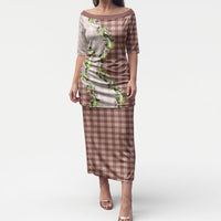 Mocha Hawaii Palaka Puletasi Maile Pikake Honohono Orchid Lei LT05 Long Dress Mocha - Polynesian Pride