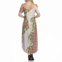 Mocha Hawaii Palaka Summer Maxi Dress Maile Pikake Honohono Orchid Lei LT05 - Polynesian Pride