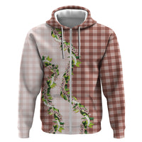 Mocha Hawaii Palaka Zip Hoodie Maile Pikake Honohono Orchid Lei