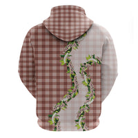 Mocha Hawaii Palaka Zip Hoodie Maile Pikake Honohono Orchid Lei