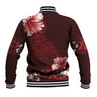 Hawaii Hibiscus With Oxblood Polynesian Pattern Baseball Jacket