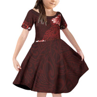 Hawaii Hibiscus With Oxblood Polynesian Pattern Family Matching Off Shoulder Short Dress and Hawaiian Shirt
