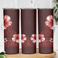 Hawaii Hibiscus With Oxblood Polynesian Pattern Skinny Tumbler
