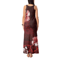 Hawaii Hibiscus With Oxblood Polynesian Pattern Tank Maxi Dress