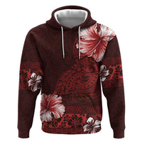 Hawaii Hibiscus With Oxblood Polynesian Pattern Zip Hoodie