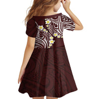 Plumeria With Oxblood Polynesian Tattoo Pattern Family Matching Off The Shoulder Long Sleeve Dress and Hawaiian Shirt