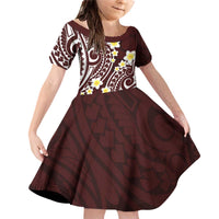 Plumeria With Oxblood Polynesian Tattoo Pattern Family Matching Off Shoulder Short Dress and Hawaiian Shirt