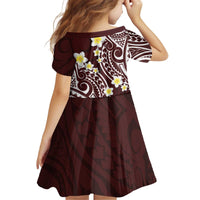 Plumeria With Oxblood Polynesian Tattoo Pattern Family Matching Off Shoulder Short Dress and Hawaiian Shirt