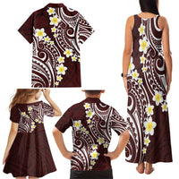 Plumeria With Oxblood Polynesian Tattoo Pattern Family Matching Tank Maxi Dress and Hawaiian Shirt