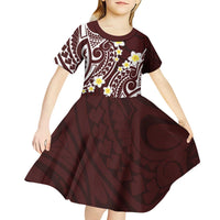 Plumeria With Oxblood Polynesian Tattoo Pattern Kid Short Sleeve Dress
