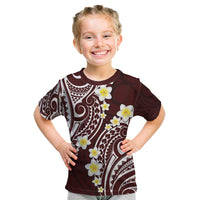 Plumeria With Oxblood Polynesian Tattoo Pattern Kid T Shirt
