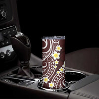 Plumeria With Oxblood Polynesian Tattoo Pattern Skinny Tumbler