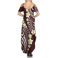 Plumeria With Oxblood Polynesian Tattoo Pattern Summer Maxi Dress