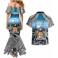 Personalised Happy 54th Fiji Day Couples Matching Mermaid Dress and Hawaiian Shirt Forever Fiji With Tapa Tribal Pattern LT05 - Polynesian Pride