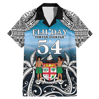 Personalised Happy 54th Fiji Day Family Matching Mermaid Dress and Hawaiian Shirt Forever Fiji With Tapa Tribal Pattern LT05 Dad's Shirt - Short Sleeve Blue - Polynesian Pride