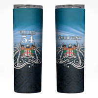 Personalised Happy 54th Fiji Day Skinny Tumbler Forever Fiji With Tapa Tribal Pattern