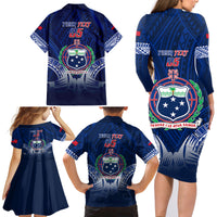 Custom Samoa Rugby Family Matching Long Sleeve Bodycon Dress and Hawaiian Shirt World Cup 2023 Coat Of Arms With Polynesian Pattern LT05 - Polynesian Pride