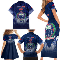 Custom Samoa Rugby Family Matching Short Sleeve Bodycon Dress and Hawaiian Shirt World Cup 2023 Coat Of Arms With Polynesian Pattern LT05 - Polynesian Pride