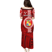 Tonga Rugby Family Matching Puletasi Dress and Hawaiian Shirt World Cup 2023 Coat Of Arms Ngatu Pattern LT05 - Polynesian Pride