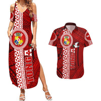 Custom Tonga Rugby Couples Matching Summer Maxi Dress and Hawaiian Shirt World Cup 2023 Coat Of Arms Ngatu Pattern LT05 Red - Polynesian Pride
