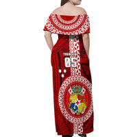 Custom Tonga Rugby Family Matching Off Shoulder Maxi Dress and Hawaiian Shirt World Cup 2023 Coat Of Arms Ngatu Pattern LT05 - Polynesian Pride