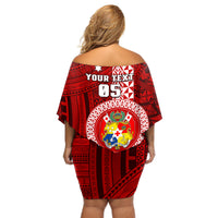 Custom Tonga Rugby Off Shoulder Short Dress World Cup 2023 Coat Of Arms Ngatu Pattern LT05 - Polynesian Pride