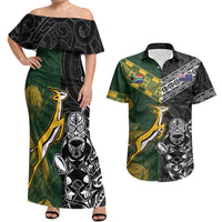 Rugby New Zealand South Africa Couples Matching Off Shoulder Maxi Dress and Hawaiian Shirt Maori Tiki Springboks Together