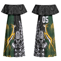 Rugby New Zealand South Africa Couples Matching Off Shoulder Maxi Dress and Long Sleeve Button Shirt Maori Tiki Springboks Together
