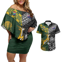 Rugby New Zealand South Africa Couples Matching Off Shoulder Short Dress and Hawaiian Shirt Maori Tiki Springboks Together