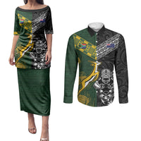 Rugby New Zealand South Africa Couples Matching Puletasi and Long Sleeve Button Shirt Maori Tiki Springboks Together