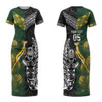 Rugby New Zealand South Africa Couples Matching Short Sleeve Bodycon Dress and Hawaiian Shirt Maori Tiki Springboks Together