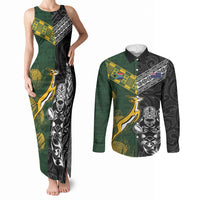 Rugby New Zealand South Africa Couples Matching Tank Maxi Dress and Long Sleeve Button Shirt Maori Tiki Springboks Together