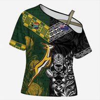 Rugby New Zealand South Africa Cross Shoulder Shirt Maori Tiki Springboks Together