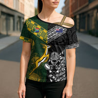 Rugby New Zealand South Africa Cross Shoulder Shirt Maori Tiki Springboks Together