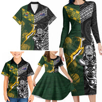 Rugby New Zealand South Africa Family Matching Long Sleeve Bodycon Dress and Hawaiian Shirt Maori Tiki Springboks Together