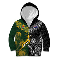 Rugby New Zealand South Africa Kid Hoodie Maori Tiki Springboks Together