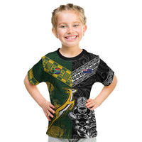 Rugby New Zealand South Africa Kid T Shirt Maori Tiki Springboks Together