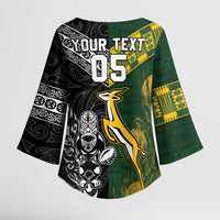 Rugby New Zealand South Africa Kimono Sleeve Blouse Maori Tiki Springboks Together