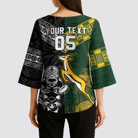 Rugby New Zealand South Africa Kimono Sleeve Blouse Maori Tiki Springboks Together
