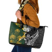 Rugby New Zealand South Africa Leather Tote Bag Maori Tiki Springboks Together