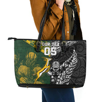 Rugby New Zealand South Africa Leather Tote Bag Maori Tiki Springboks Together