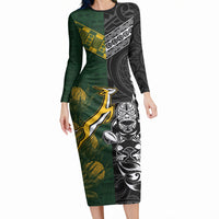 Rugby New Zealand South Africa Long Sleeve Bodycon Dress Maori Tiki Springboks Together