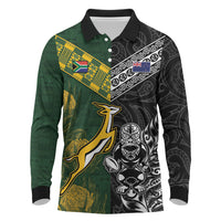 Rugby New Zealand South Africa Long Sleeve Polo Shirt Maori Tiki Springboks Together