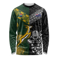 Rugby New Zealand South Africa Long Sleeve Shirt Maori Tiki Springboks Together