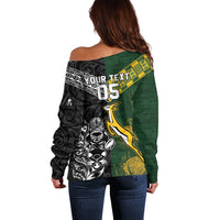 Rugby New Zealand South Africa Off Shoulder Sweater Maori Tiki Springboks Together