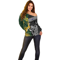 Rugby New Zealand South Africa Off Shoulder Sweater Maori Tiki Springboks Together