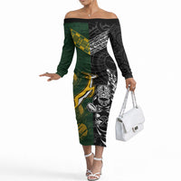 Rugby New Zealand South Africa Off The Shoulder Long Sleeve Dress Maori Tiki Springboks Together