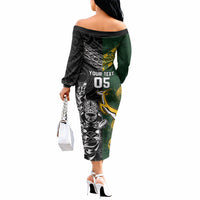 Rugby New Zealand South Africa Off The Shoulder Long Sleeve Dress Maori Tiki Springboks Together