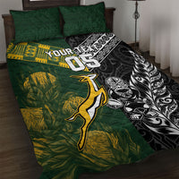 Rugby New Zealand South Africa Quilt Bed Set Maori Tiki Springboks Together